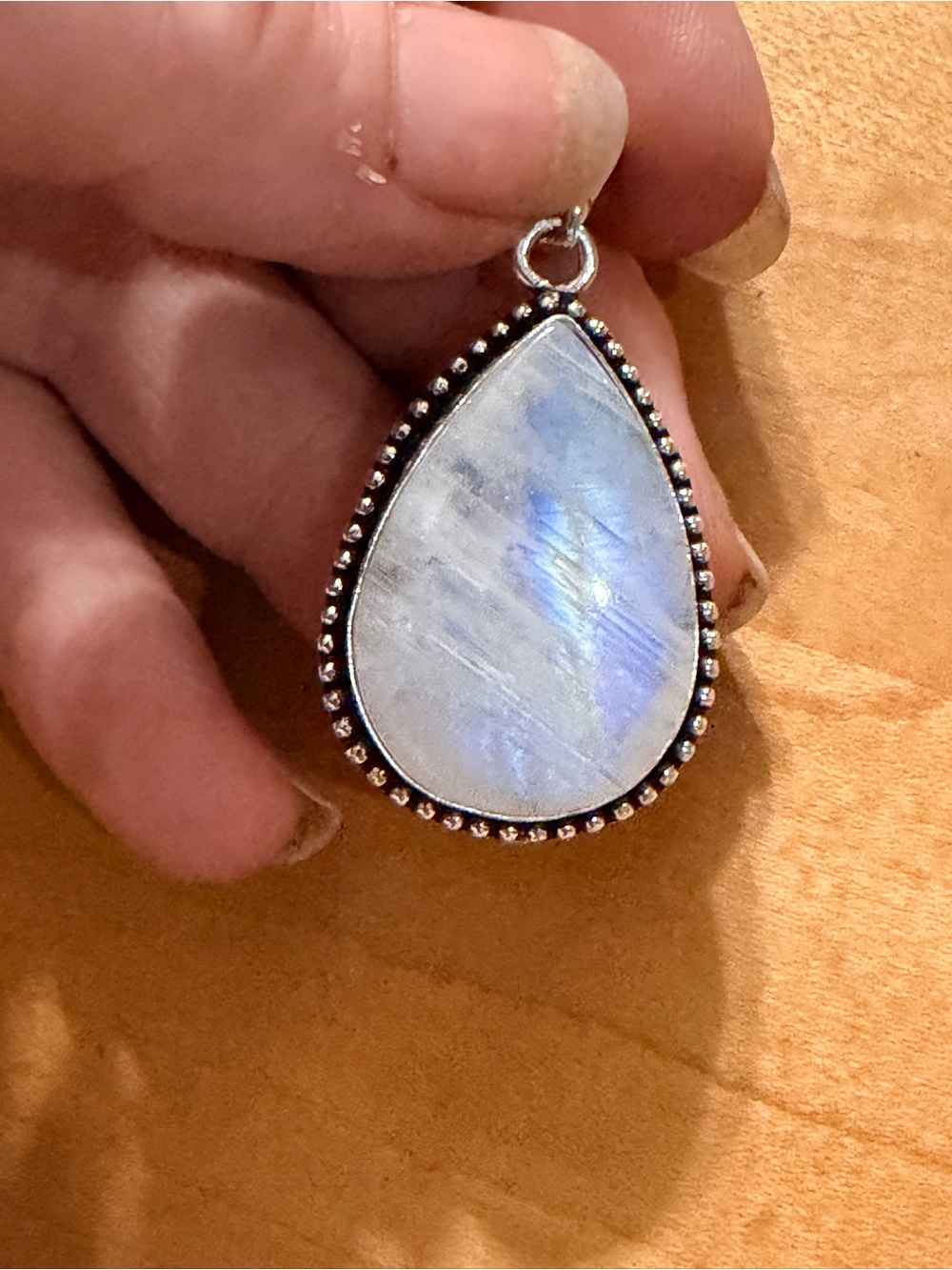 Beautiful Rainbow Moonstone Teardrop Pendant - 925 Stamped